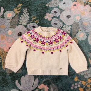 Mayoral Baby Kids Jacquard Floral Aztec Long Sleeve Knit Sweater Beige Size 9M